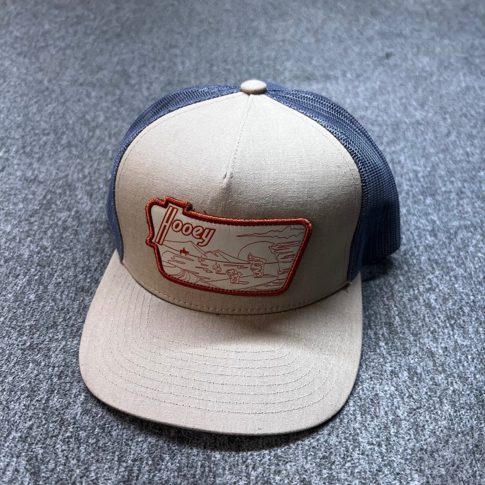 Hooey Davis Men's Trucker Hat Tan Grey Western Desert Scene Patch Snapback Cap